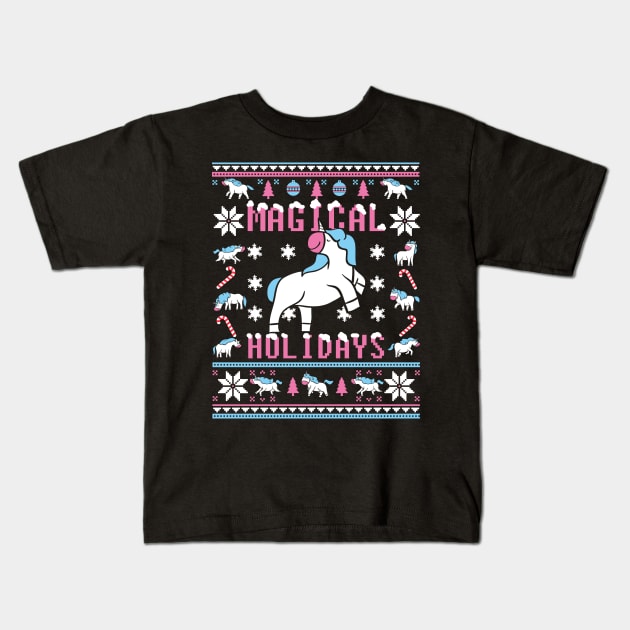 Funny Unicorn Lover Ugly Christmas Sweater Kids T-Shirt by KsuAnn